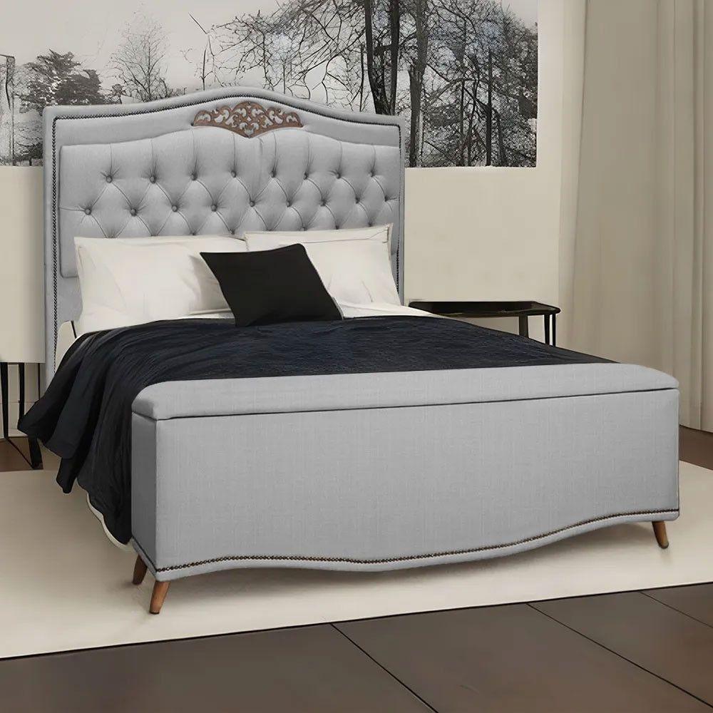 Conjunto Cabeceira E Calçadeira Holanda 1,60 Cm Linho Speciale Home Grafite - 4