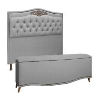 Conjunto Cabeceira E Calçadeira Holanda 1,60 Cm Linho Speciale Home Grafite - 1