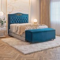 Conjunto Cabeceira E Calçadeira Holanda 140cm Veludo Luxor Azul Speciale Home Azul - 5
