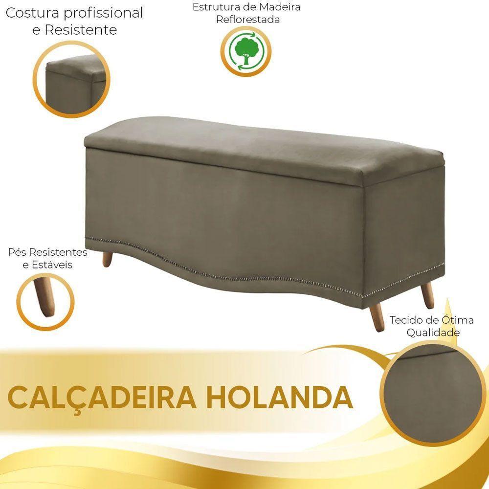 Conjunto Cabeceira E Calçadeira Holanda 1,95 Cm Veludo Speciale Home Marrom Castor - 3