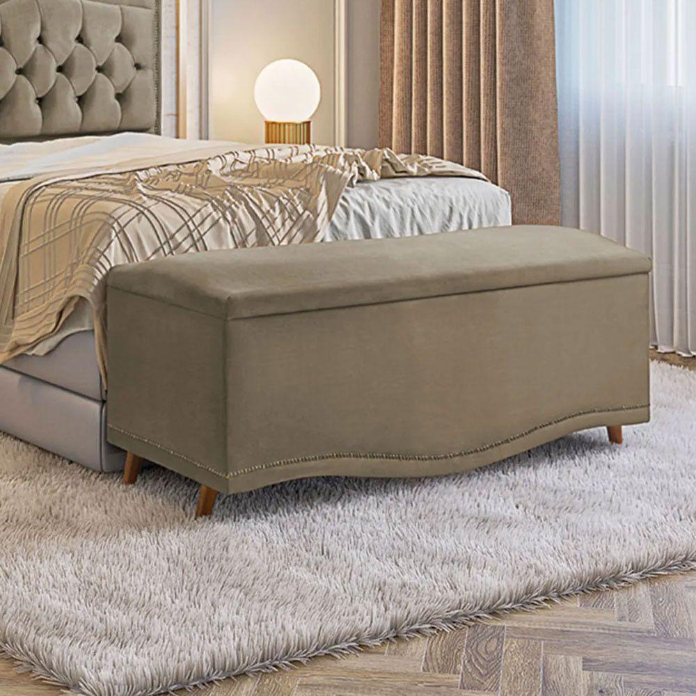 Conjunto Cabeceira E Calçadeira Holanda 1,95 Cm Veludo Speciale Home Marrom Castor - 4