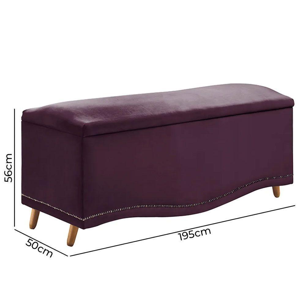 Conjunto Cabeceira E Calçadeira Holanda 1,95 Cm Veludo Speciale Home Roxo - 4