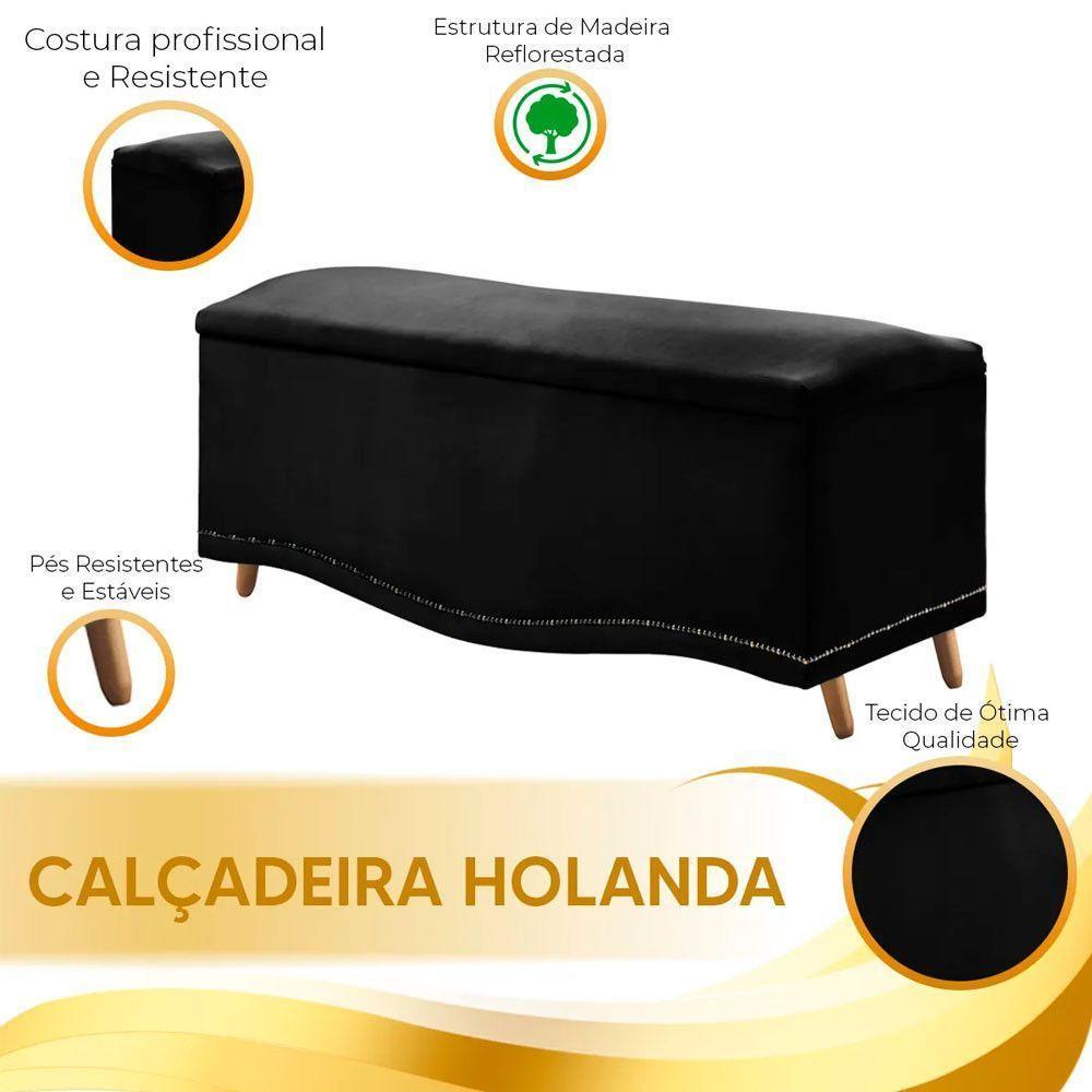 Conjunto Cabeceira E Calçadeira Holanda 90cm Veludo 2.0 Speciale Home Preto - 5