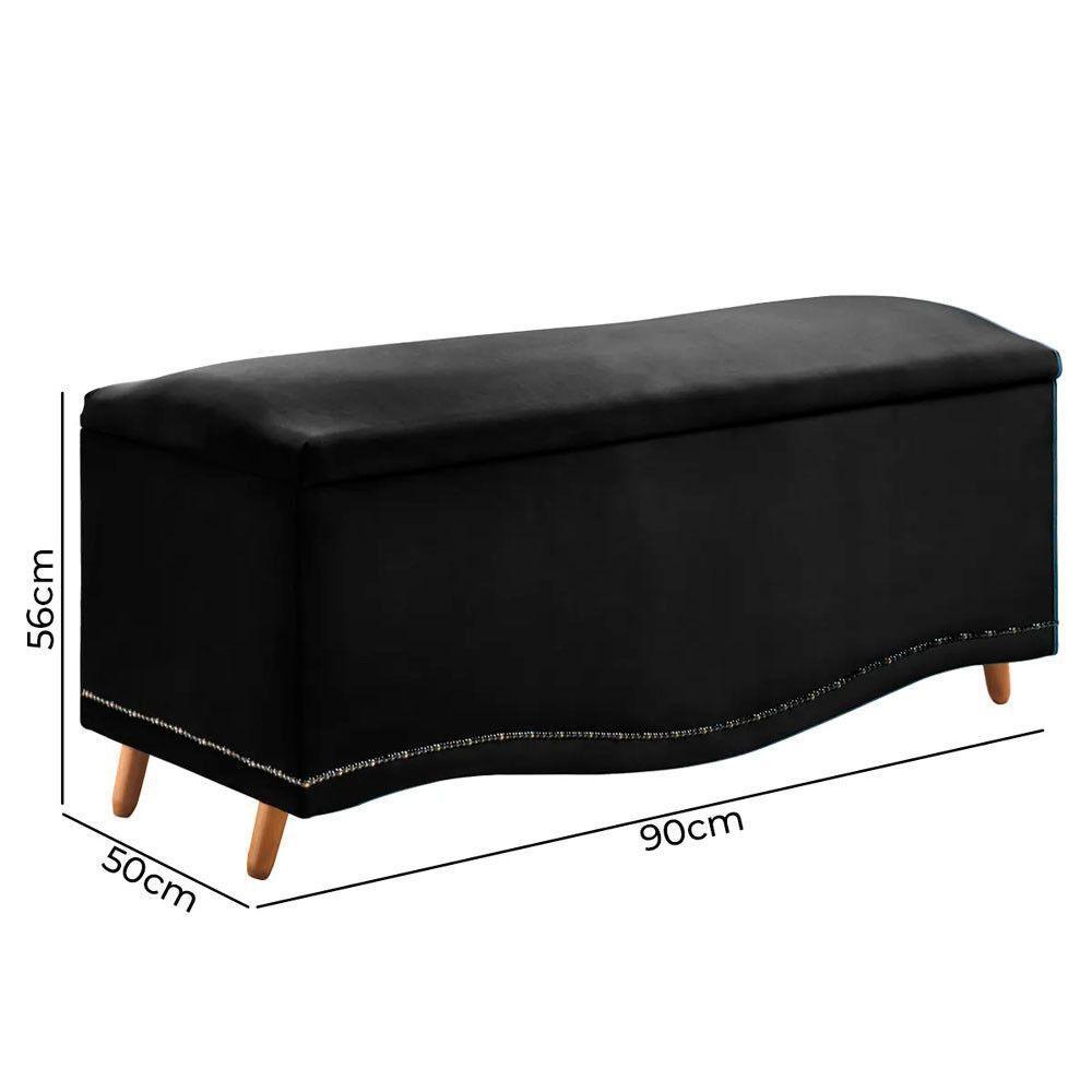 Conjunto Cabeceira E Calçadeira Holanda 90cm Veludo 2.0 Speciale Home Preto - 6