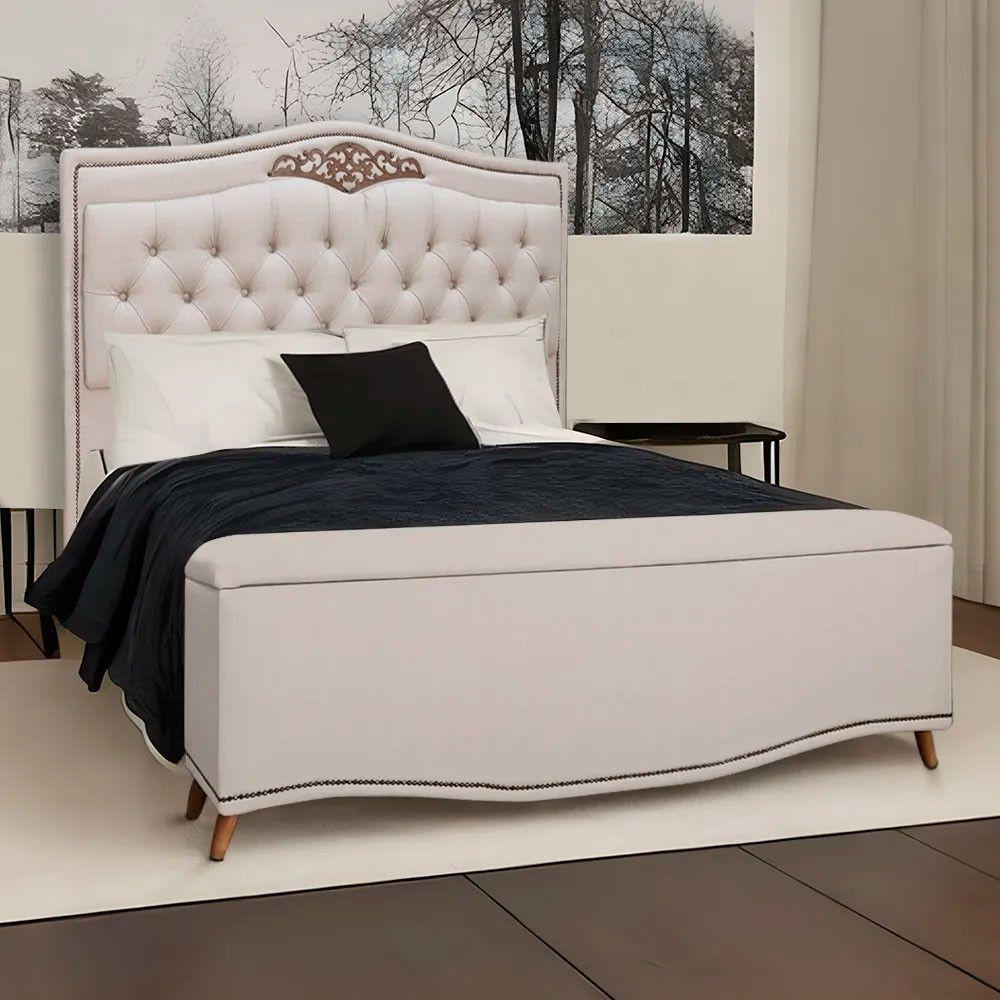 Conjunto Cabeceira E Calçadeira Holanda 140cm Linho Speciale Home Capuccino - 4