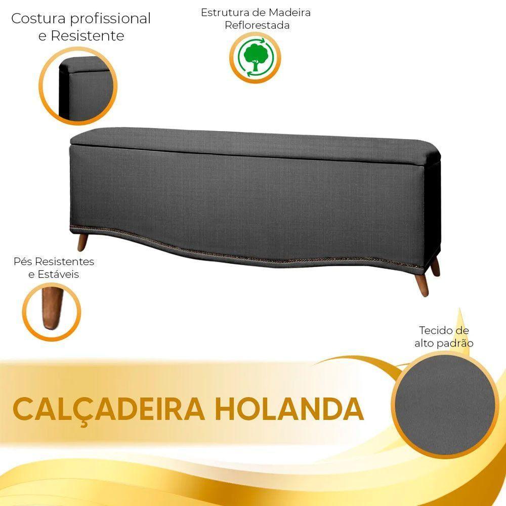 Conjunto Cabeceira E Calçadeira Holanda 140cm Linho Speciale Home Trovão - 4