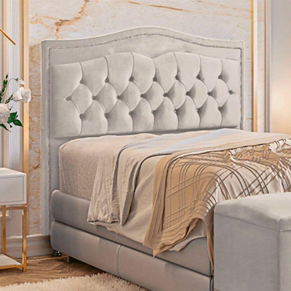 Cabeceira Estofada Holanda 1,60 2.0 Queen Veludo Speciale Home Bege Marfim - 2