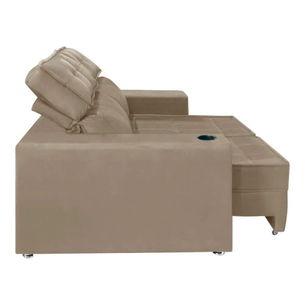 Sofá Retrátil E Reclinável 2 Lugares Londres 1.60cm Com Molas Suede Speciale Home Bege - 4