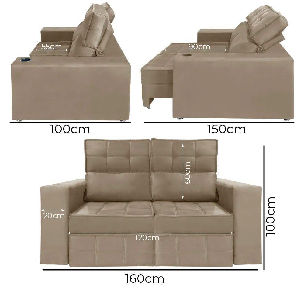 Sofá Retrátil E Reclinável 2 Lugares Londres 1.60cm Com Molas Suede Speciale Home Bege - 5