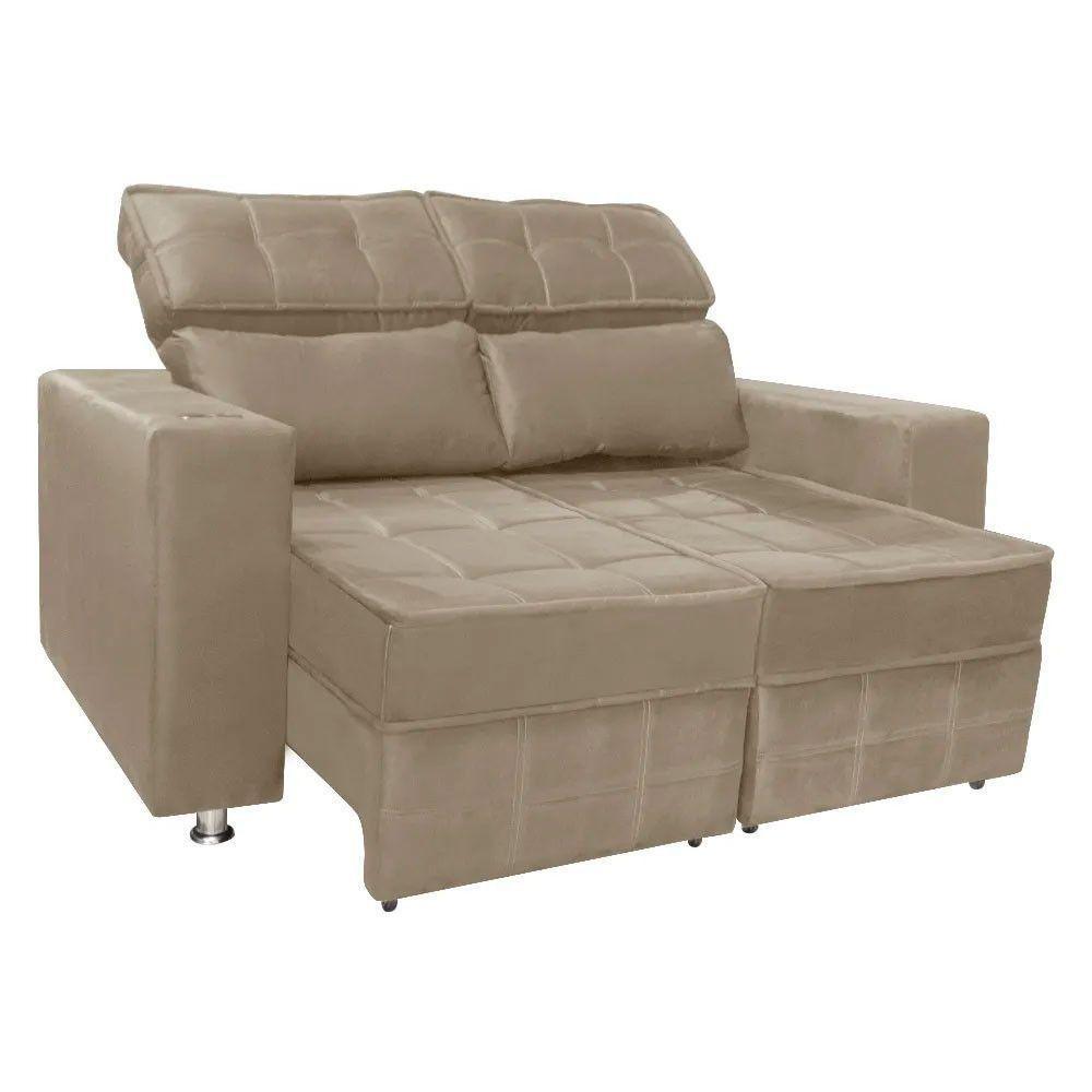 Sofá Retrátil E Reclinável 2 Lugares Londres 1.60cm Com Molas Suede Speciale Home Bege - 6