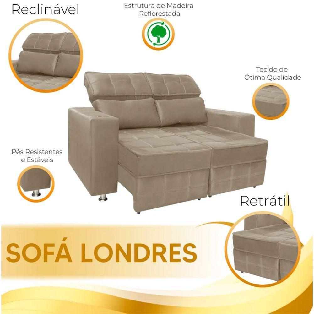 Sofá Retrátil E Reclinável 2 Lugares Londres 1.60cm Com Molas Suede Speciale Home Bege - 8
