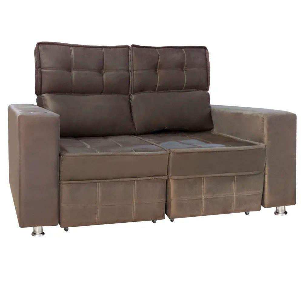 Sofá Retrátil E Reclinável 2 Lugares Londres 1.60cm Com Molas Suede Speciale Home Marrom - 1