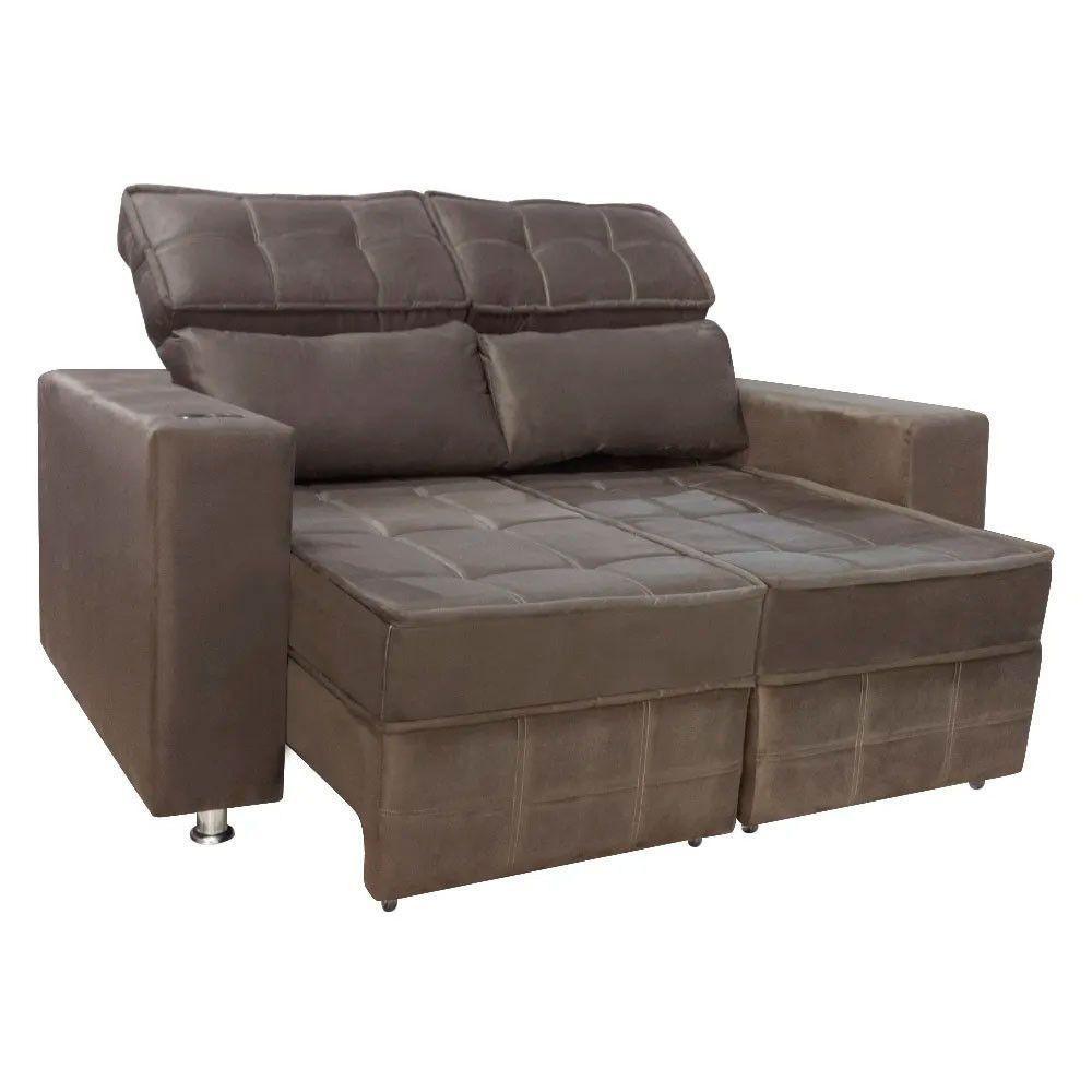 Sofá Retrátil E Reclinável 2 Lugares Londres 1.60cm Com Molas Suede Speciale Home Marrom - 2