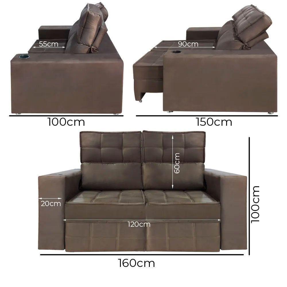 Sofá Retrátil E Reclinável 2 Lugares Londres 1.60cm Com Molas Suede Speciale Home Marrom - 8