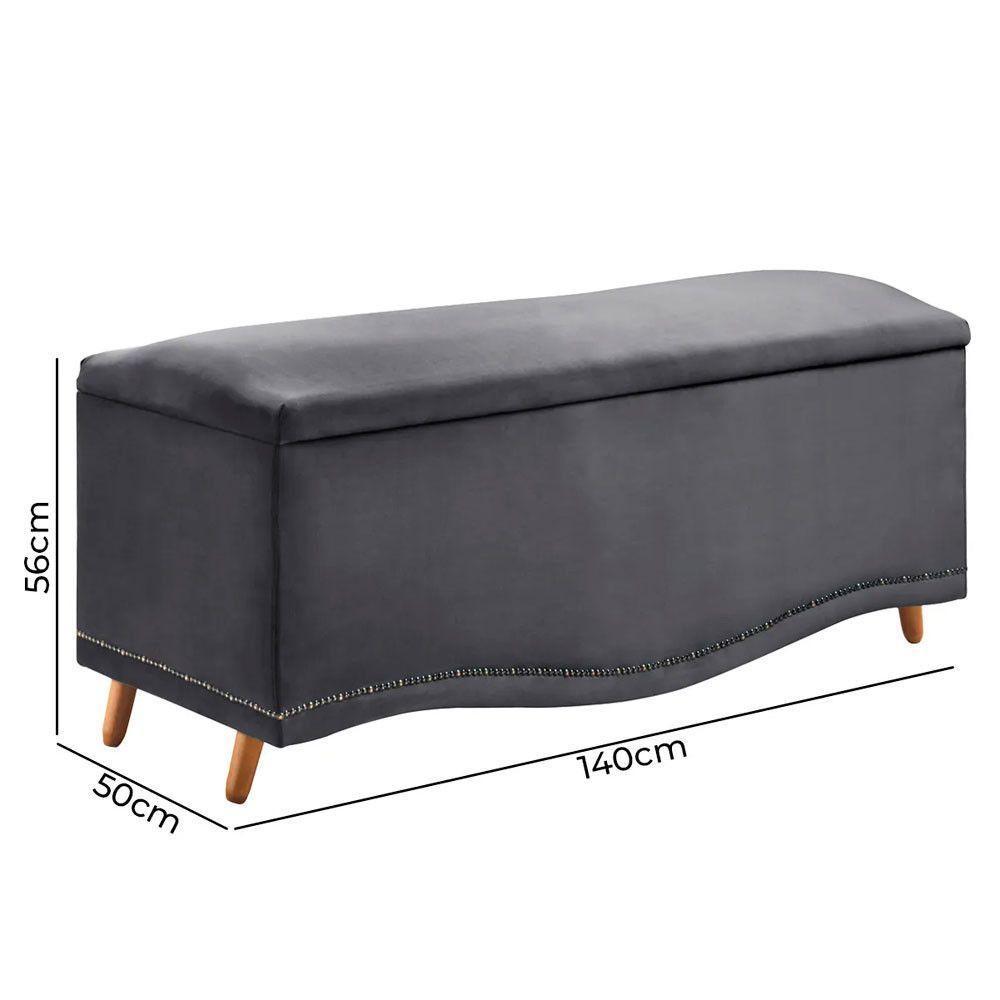 Conjunto Cabeceira E Calçadeira Holanda 140cm Veludo 2.0 Speciale Home Cinza Chumbo - 6