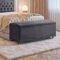 Conjunto Cabeceira E Calçadeira Holanda 140cm Veludo 2.0 Speciale Home Cinza Chumbo - 2