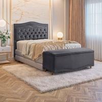 Conjunto Cabeceira E Calçadeira Holanda 140cm Veludo 2.0 Speciale Home Cinza Chumbo - 7
