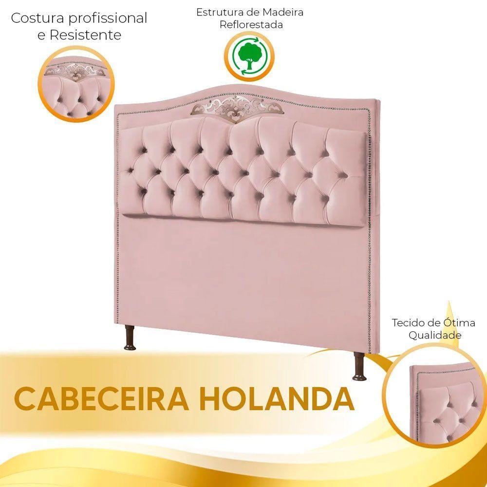 Conjunto Cabeceira E Calçadeira Holanda 140cm Veludo Rosê Speciale Home Rose - 7