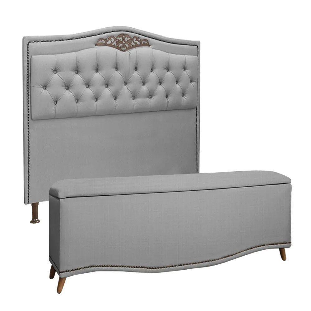 Conjunto Cabeceira E Calçadeira Holanda 1,95 Cm Linho Speciale Home Grafite - 1