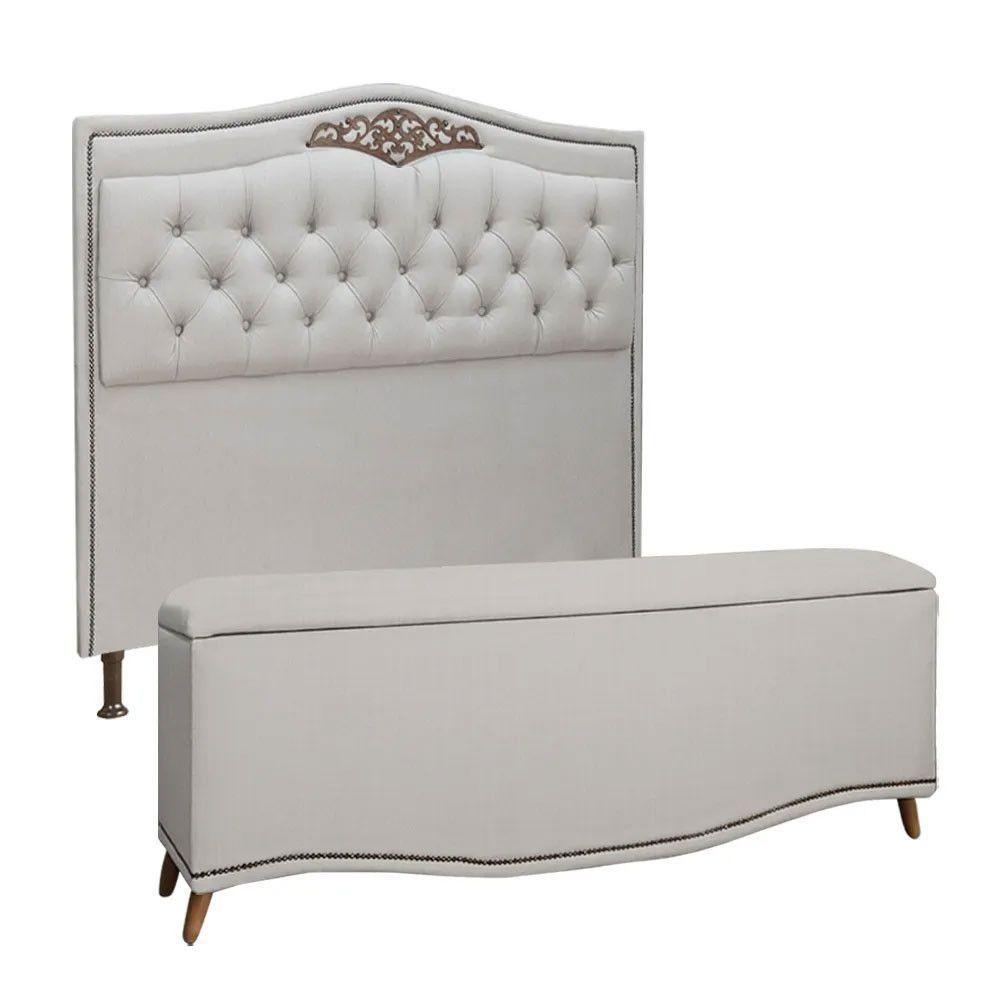 Conjunto Cabeceira E Calçadeira Holanda 1,95 Cm Linho Speciale Home Carvalho - 1