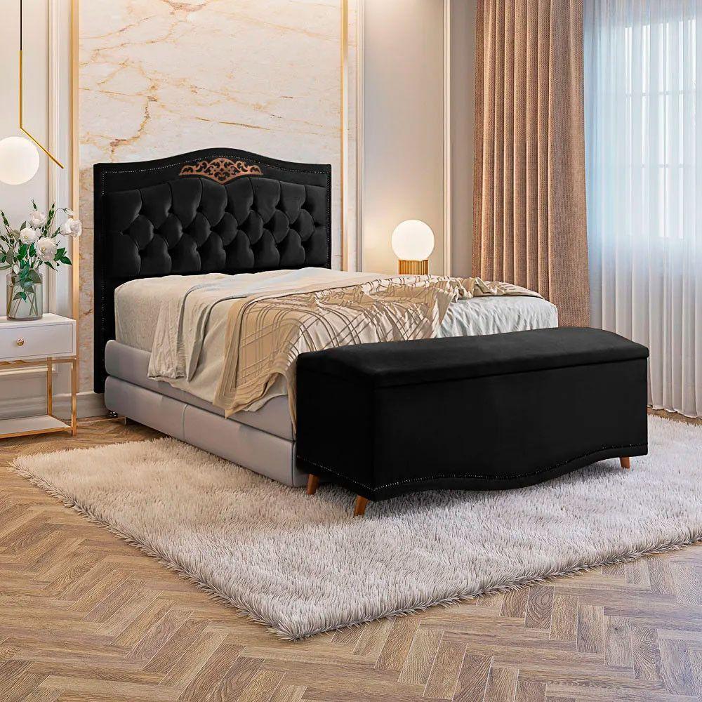 Conjunto Cabeceira E Calçadeira Holanda 140cm Veludo Speciale Home Preto - 4