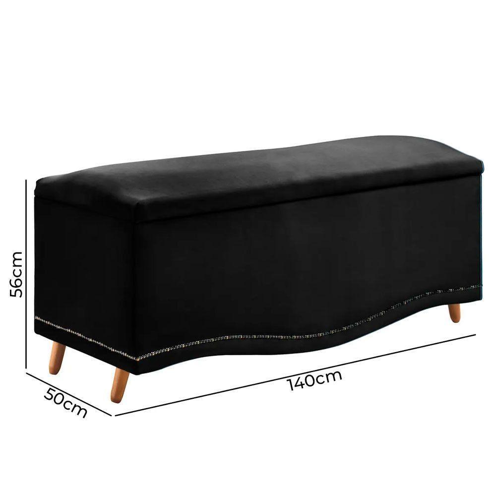 Conjunto Cabeceira E Calçadeira Holanda 140cm Veludo Speciale Home Preto - 7