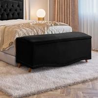 Conjunto Cabeceira E Calçadeira Holanda 140cm Veludo Speciale Home Preto - 2