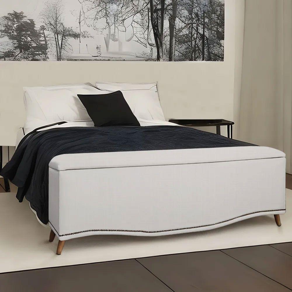 Conjunto Cabeceira E Calçadeira Holanda 1,95 Cm Linho Speciale Home Branco - 2