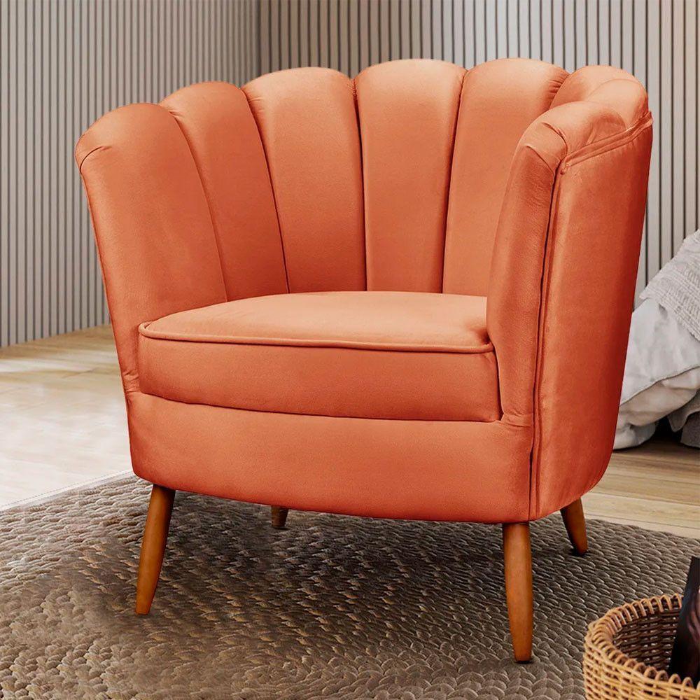 Kit 2 Poltronas Decorativa Ariel Petala Com Pés De Madeira Speciale Home Terracota - 2