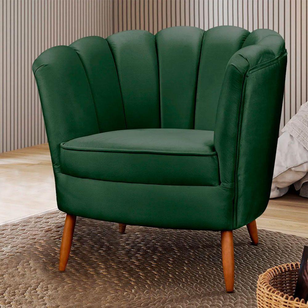 Kit 2 Poltronas Decorativa Ariel Petala Com Pés De Madeira Speciale Home Verde - 5