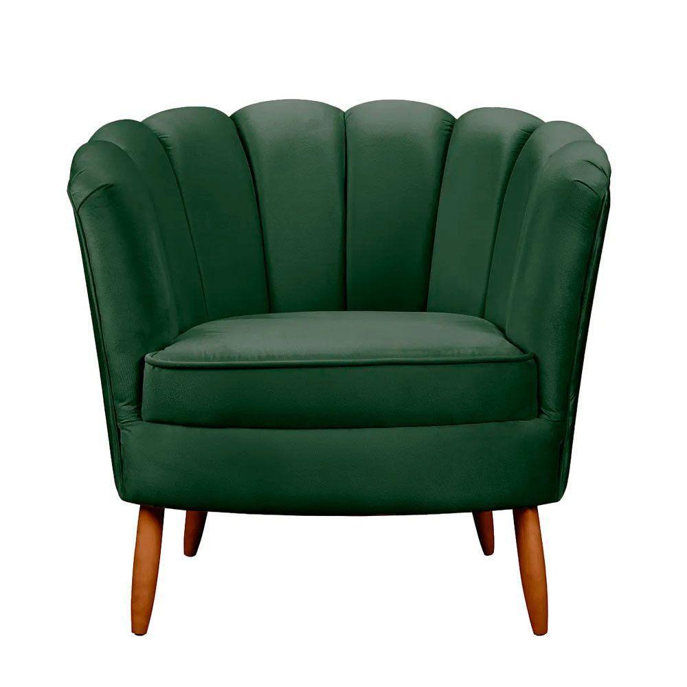 Poltrona Ariel Petala Decorativa Com Pés De Madeira Speciale Home Verde - 1