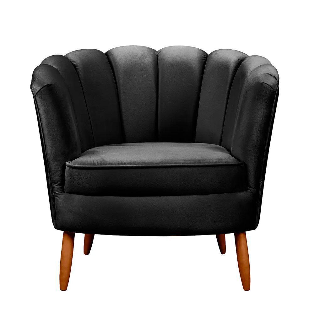 Kit 2 Poltronas Decorativa Ariel Petala Com Pés De Madeira Speciale Home Preto - 2