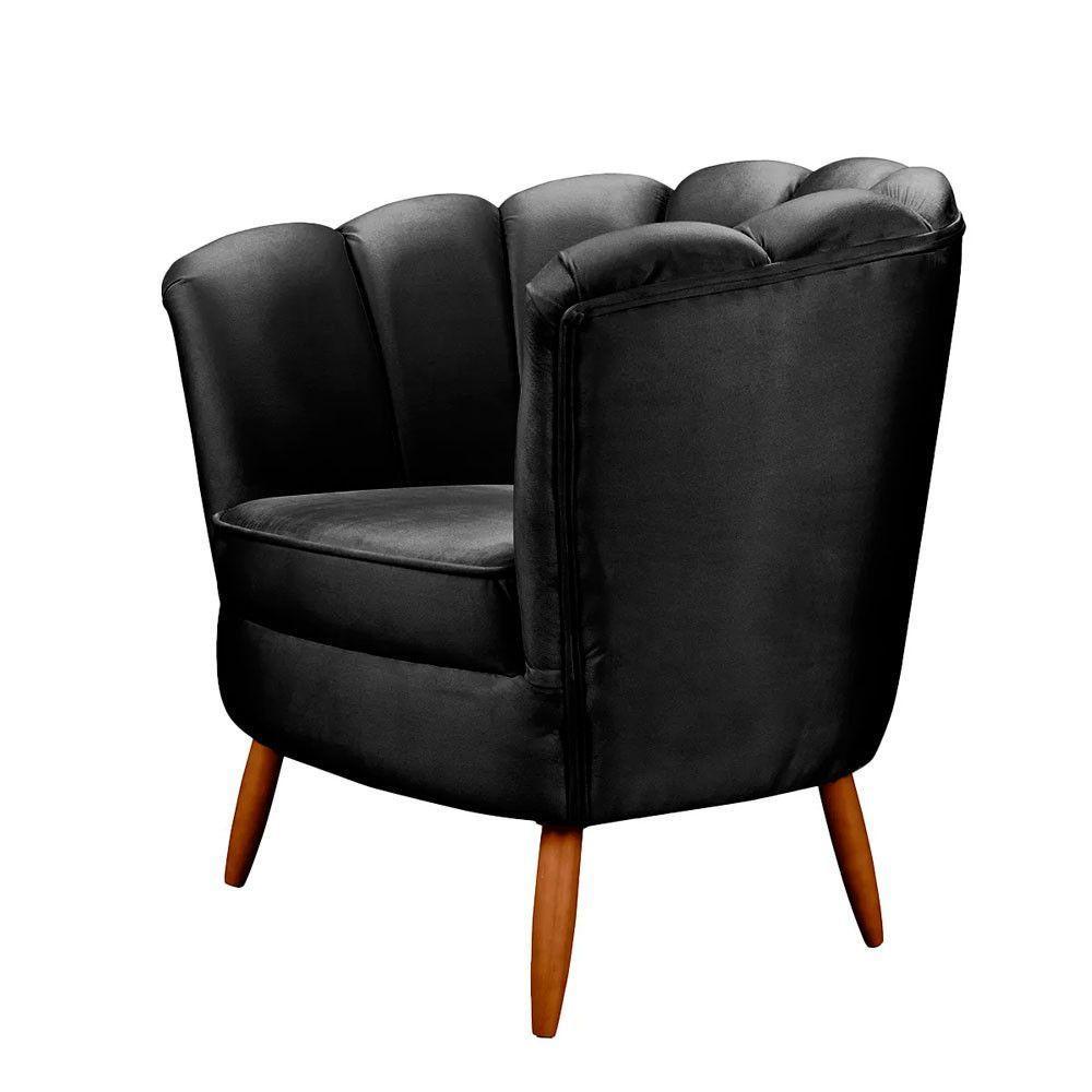 Kit 2 Poltronas Decorativa Ariel Petala Com Pés De Madeira Speciale Home Preto - 5