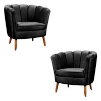Kit 2 Poltronas Decorativa Ariel Petala Com Pés De Madeira Speciale Home Preto - 1
