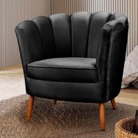 Kit 2 Poltronas Decorativa Ariel Petala Com Pés De Madeira Speciale Home Preto