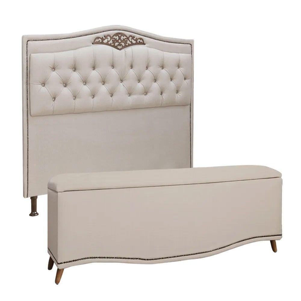 Conjunto Cabeceira E Calçadeira Holanda 1,95 Cm Linho Speciale Home Capuccino - 1