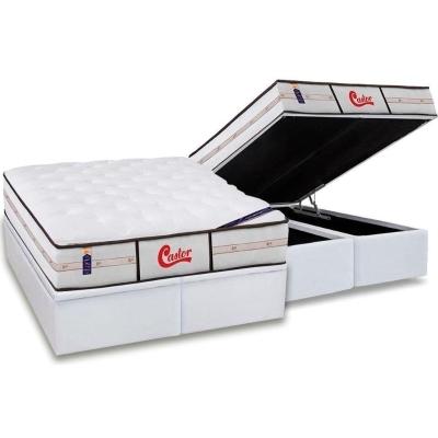Cama Box Baú King: Colchão Molas Ensacadas Castor Pocket Gold Star Classic Vitagel + Base CRC Courano White(193x203)