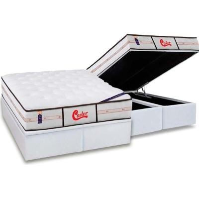 Cama Box Baú King: Colchão Molas Pocket Ensacadas Castor  Gold Star Vitagel Classic Double Face + Base CRC Courano White(193x203)