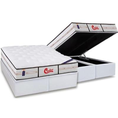 Cama Box Baú King: Colchão Molas Ensacadas Castor Pocket Gold Star Vitagel Class Double Face + Base CRC Courano White(193x203)