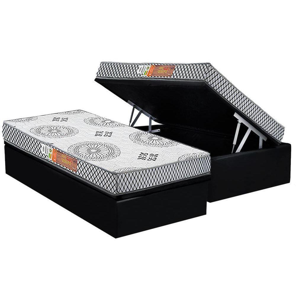Cama Box Baú Solteiro: Colchão Espuma Polar D20 Pérola + Base CRC Courano Black(88x188) - 1