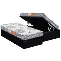 Cama Box Baú Solteiro: Colchão Espuma Polar D20 Pérola + Base CRC Courano Black(88x188) - 1