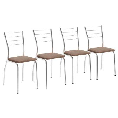 Cadeira Sala De Jantar 1700 Kit 4 Un Cromado-suede Conhaque Carraro