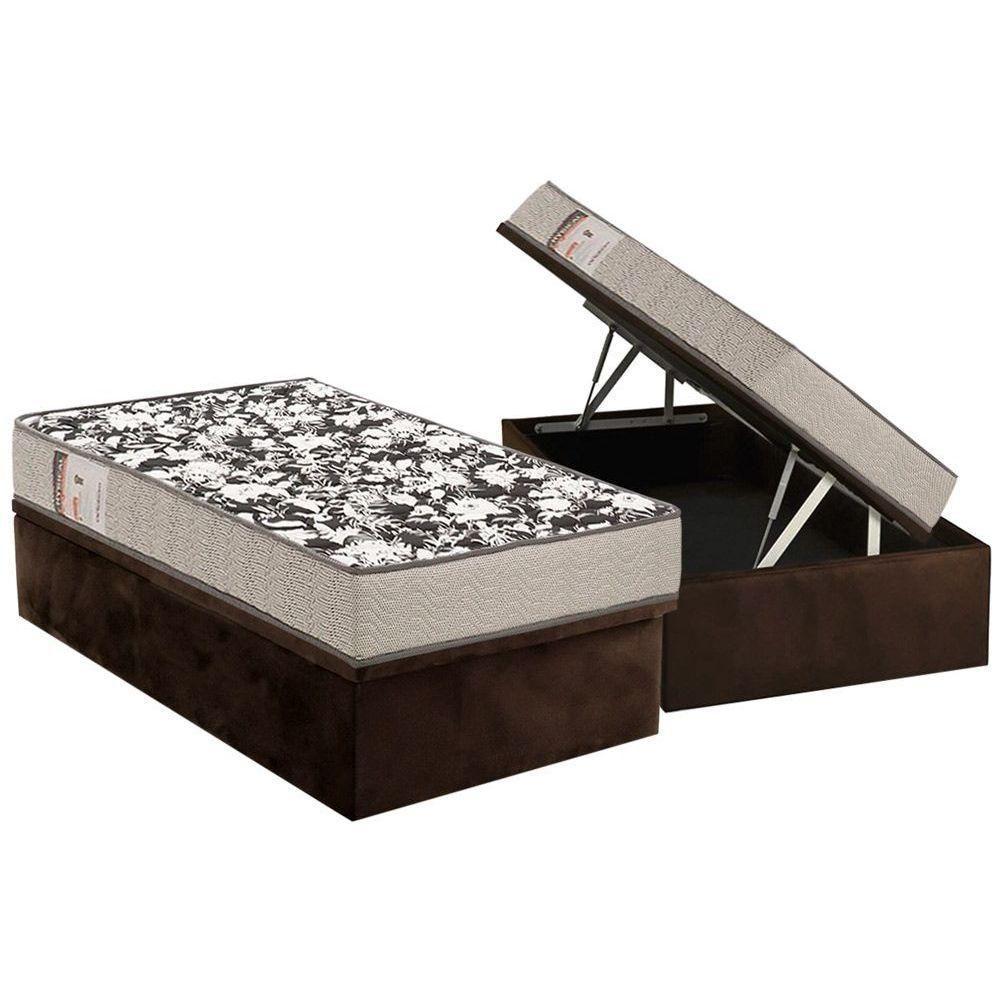 Conjunto Box Baú Solteiro: Colchão Espuma Ortobom D26 Physical Ultra Resistente + Base CRC Suede Brown(88x188) - 1