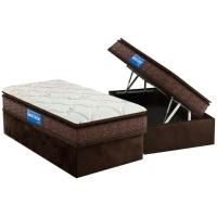 Conjunto Box Baú Solteiro: Colchão Espuma Probel D33 Guarda Costas Plus Pillow Top + Base CRC Suede Brown(88x188) - 1