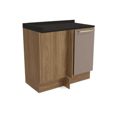 Módulo Cozinha Kappesberg Botanic Balcão Botanic M625 Canto Reto 1 Porta c/Tampo 98cm Nogueira/Fendi/Preto Brilho - Kappesberg