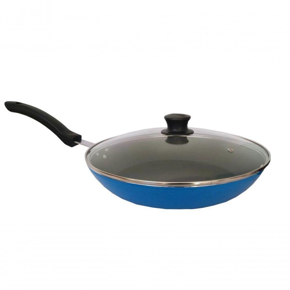 Panela Wok Antiaderente Grande Com Tampa 30cm Azul Extang - 2