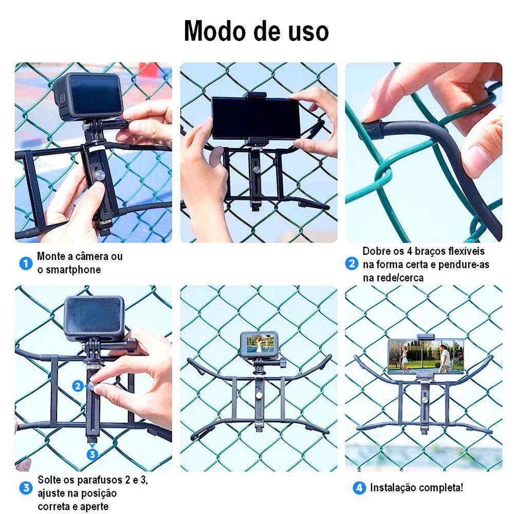 Suporte Cerca-rede Para Câmeras De Ação E Smartphones - Telesin - 2