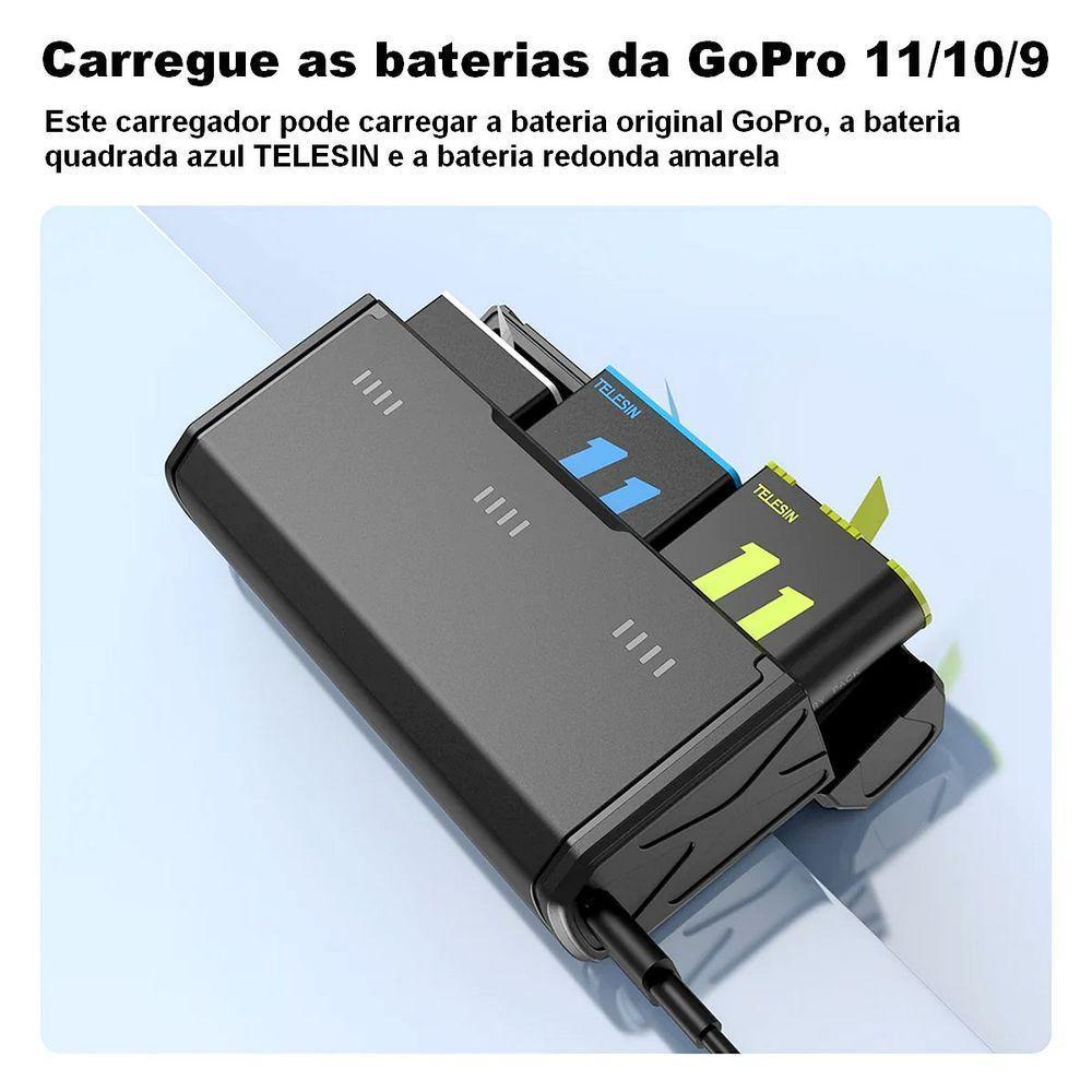 Carregador Triplo Multifuncional Para Gopro 12-11-10-9 - Telesin - 3