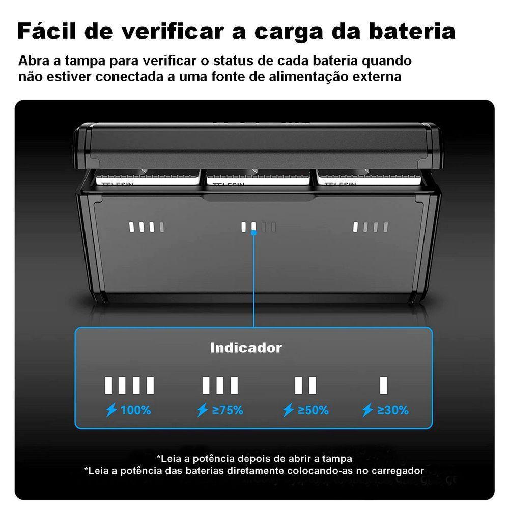 Carregador Triplo Multifuncional Para Gopro 12-11-10-9 - Telesin - 4