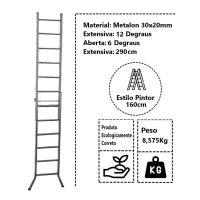 Escada Extensiva 3 Em 1 Metalon 30x20mm 6 E 12 Degraus 160cm - 3